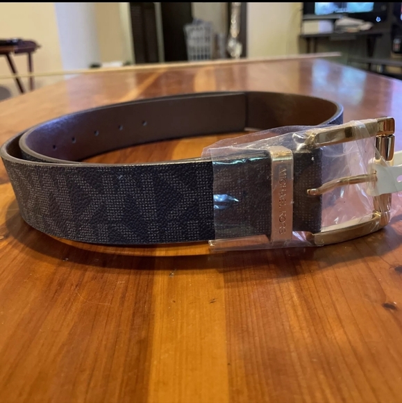Michael Kors XL Brown Belt MK Monogram w/ Gold Square Hardware - Picture 1 of 5